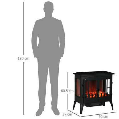 HOMCOM 3-Sided Electric Fireplace Heater, Quiet Freestanding Fire Stove with LED Flame Effect, Level-less Temperature Control, Overheating Protection