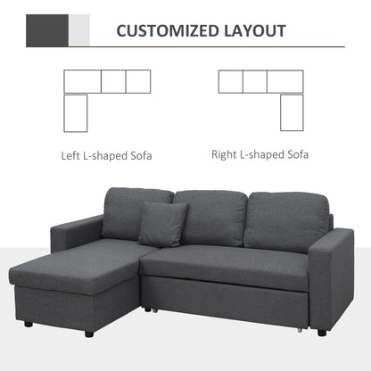 HOMCOM 3 Seater Corner Sofa Bed with Storage, L Couches for Living Room with Chaise Lounge, Double Sofa, Grey