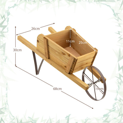 Wooden Wagon Planter Stand Wheelbarrow Flower Cart Garden Decoration-Coffee