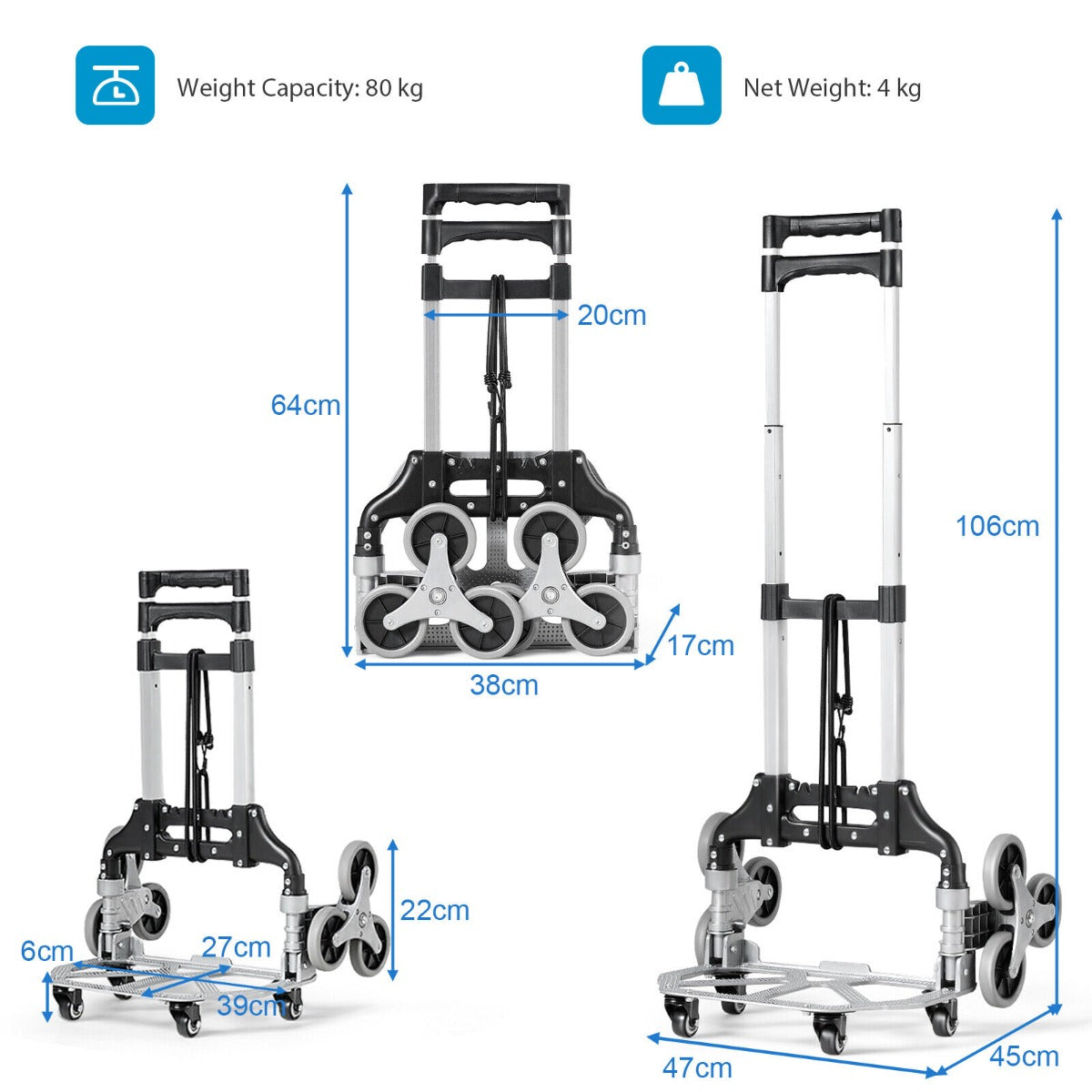 Outdoor Folding Hand Truck with 4 Universal Wheels and Elastic Rope