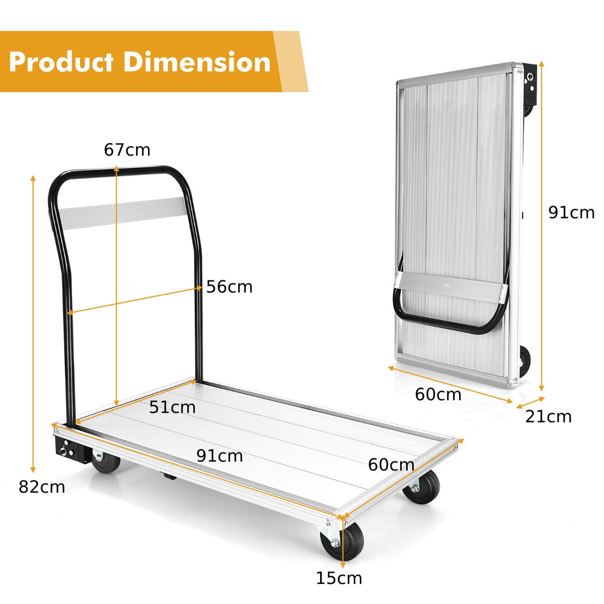 Folding Aluminum Alloy Platform Truck with 4 TPR Wheels and Handle