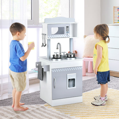 Double-Sided Kid's Play Kitchen Set with Stove and Sink