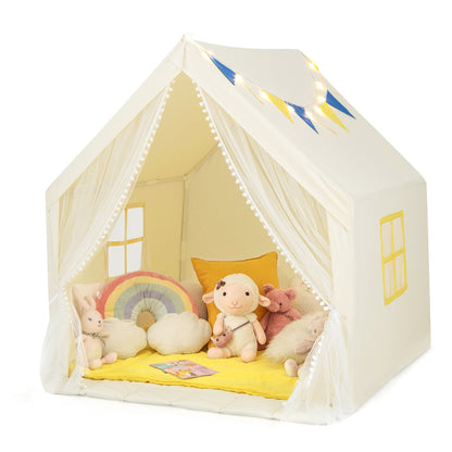 Kids and Toddlers Playhouse with Washable Cotton Mat and Star Lights and Windows-Beige