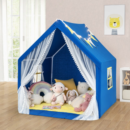 Kids and Toddlers Playhouse with Washable Cotton Mat and Star Lights and Windows-Navy