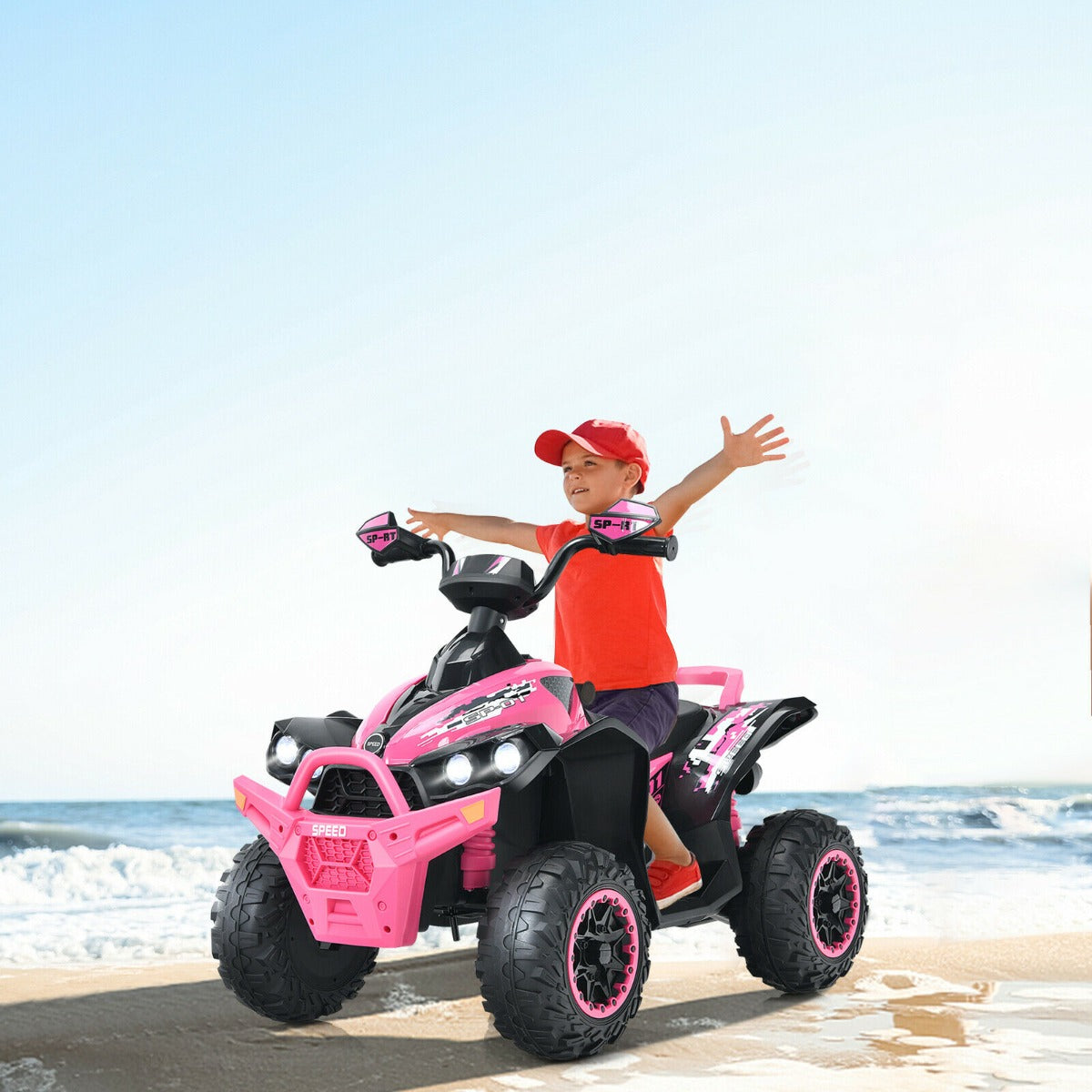 12V Kids Ride on ATV with LED Lights and Music-Pink