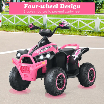 12V Kids Ride on ATV with LED Lights and Music-Pink