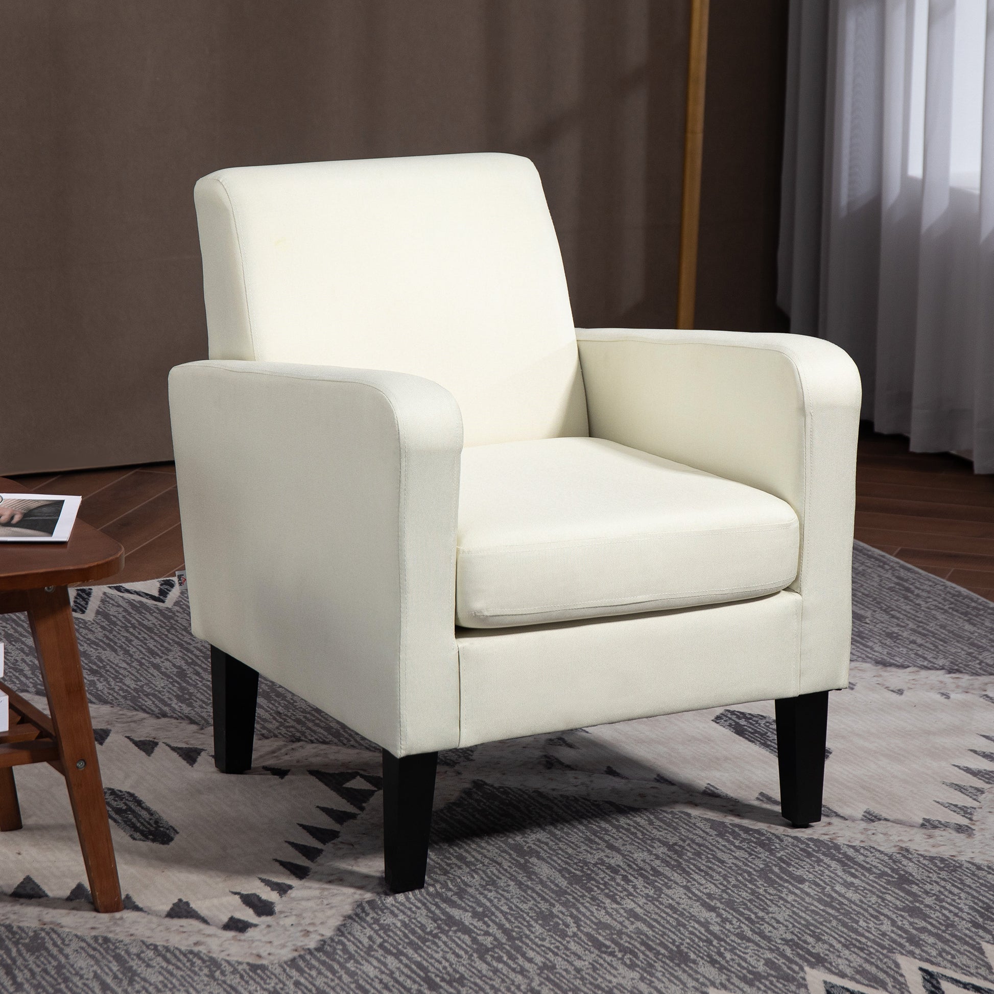 HOMCOM Modern Accent Chair, Occasional Chair with Rubber Wood Legs for Living Room, Bedroom, Cream White