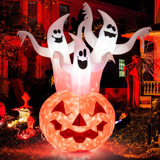 6 Feet Halloween Pumpkin Ghost Yard Decoration with LED Light