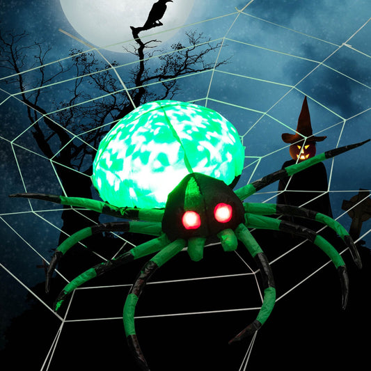 Halloween Inflatable Spider and Cobweb Creepy with LED Rotating Light