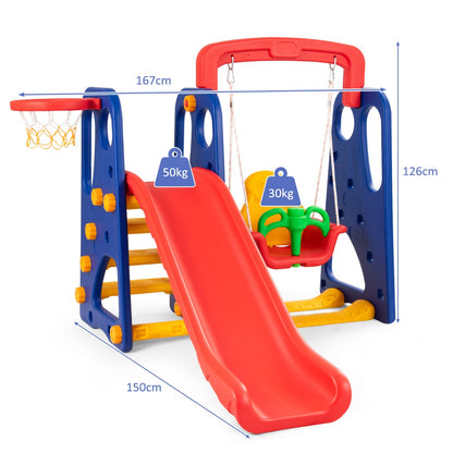 3 in 1 Toddler Slide and Swing Set with Basketball Hoop