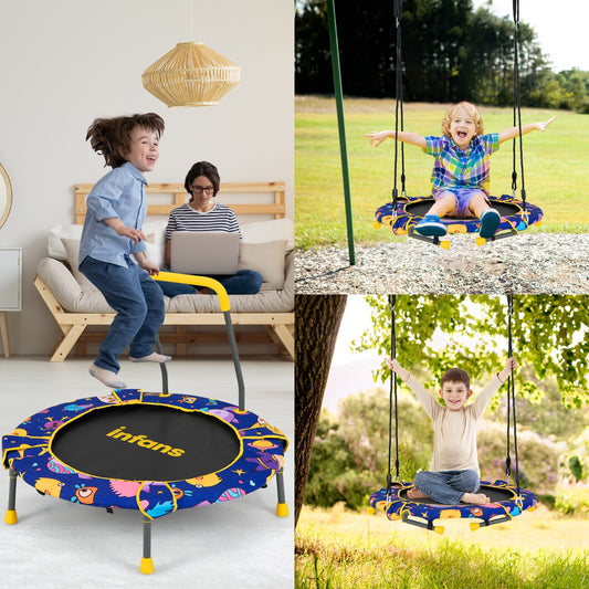 2-in-1 Folding Toddler Trampoline and Swing with Removable Handle