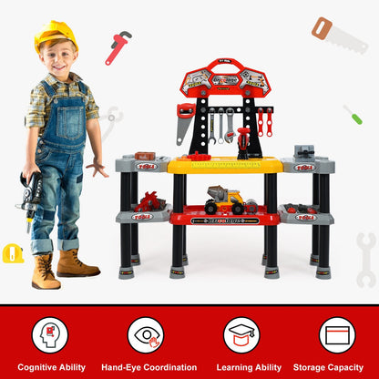 121 Piece Kids Pretend Play Tools Double-Tier Workbench and Construction Toy Set