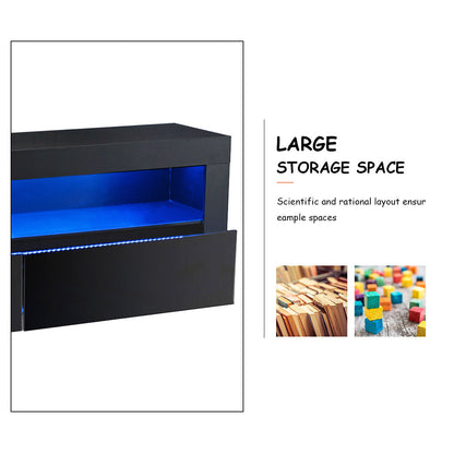 157 cm Modern Home TV Cabinet Stand Unit w/ Drawer & LED Lighting-Black