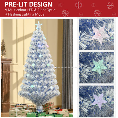 HOMCOM Artificial Fibre Optic Christmas Tree Seasonal Decoration w/ 20 LED Lights Pre-Lit Easy Store White Blue 5FT