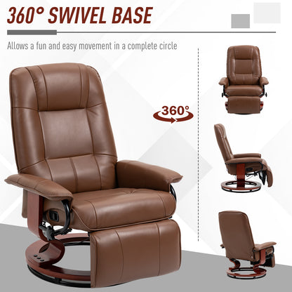 HOMCOM Swivel Recliner, Faux Leather Reclining Chair, Upholstered Armchair with Wooden Base for Living Room, Bedroom, Brown