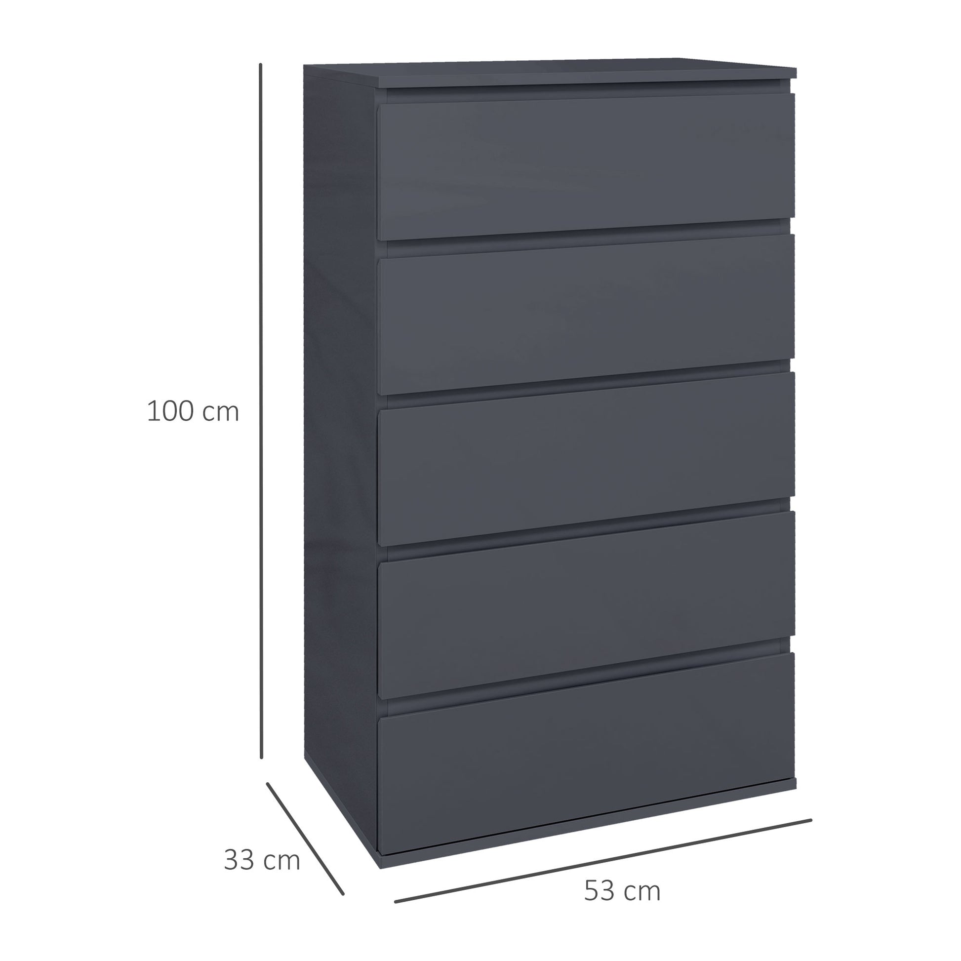 HOMCOM High Gloss Chest of Drawers, 5-Drawer Storage Cabinets, Modern Dresser, Storage Drawer Unit for Bedroom