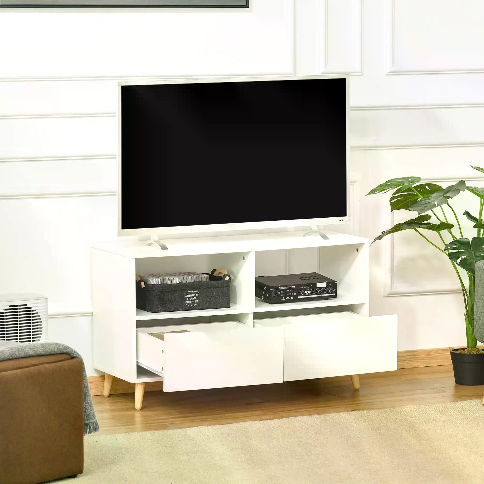 HOMCOM TV Stand with Shelf & Drawers Storage Cabinet Media Entertainment Center Modern White