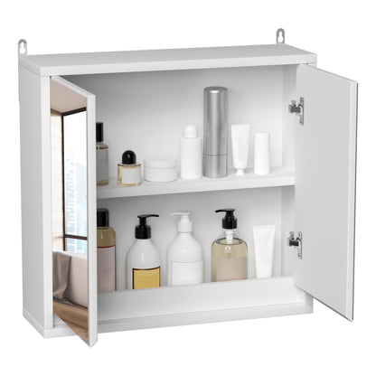 HOMCOM Double Door Bathroom Cabinet, Bathroom Mirror Cupboard Wall Mounted with Storage Shelf, Bathroom Cupboard Double Door, White