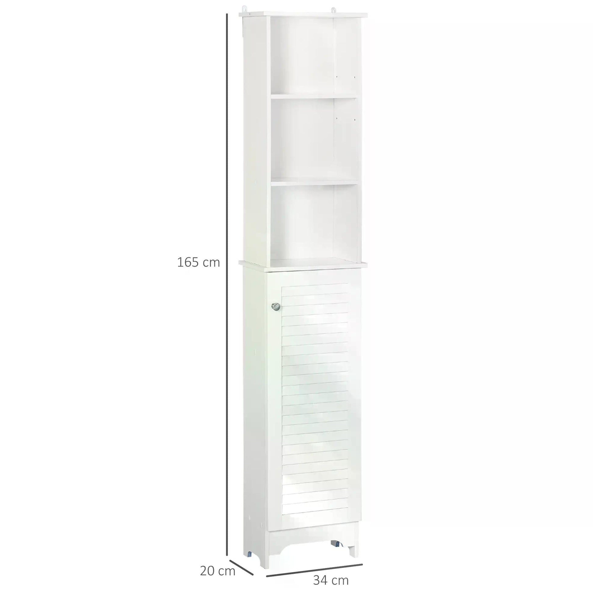 HOMCOM Freestanding Tallboy Bathroom Storage Cabinet w/ 6 Shelves Cupboard Tower Organisation Home Bathroom Furniture White