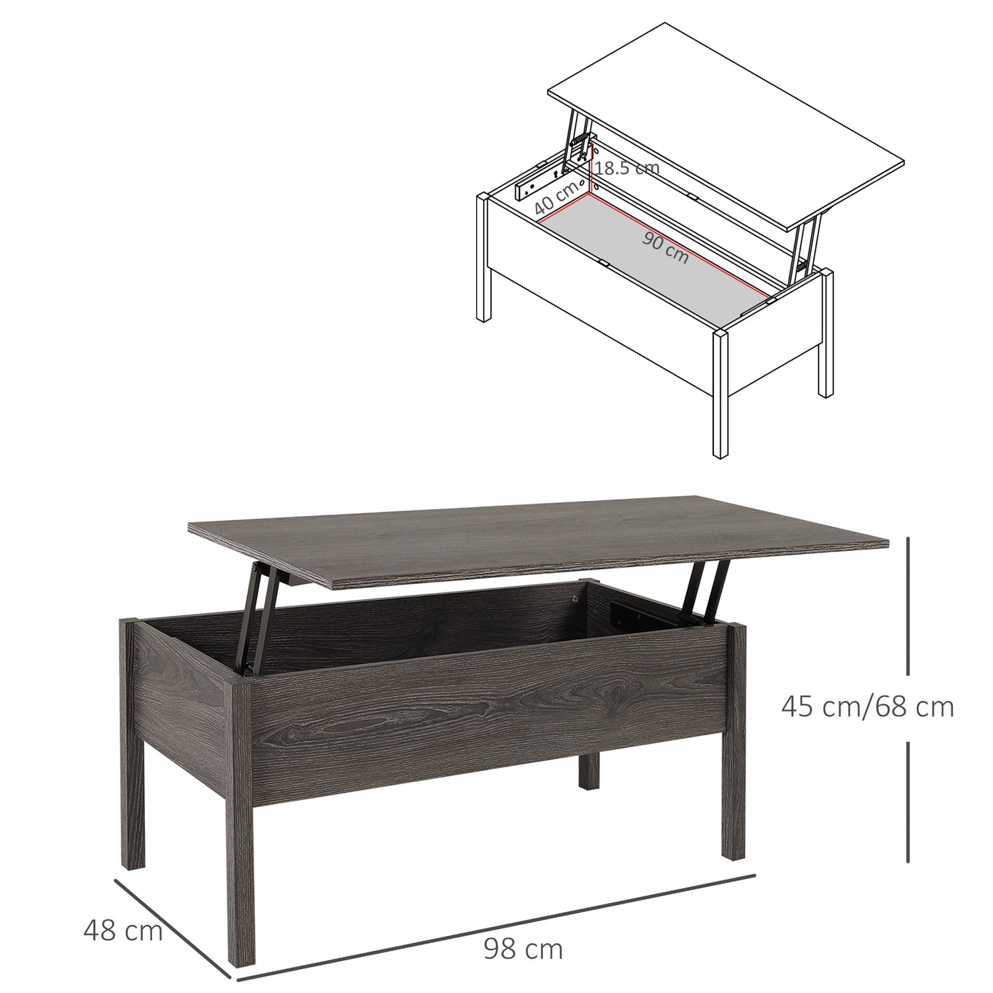 HOMCOM Modern Lift Top Coffee Table with Storage Compartment Convertible Tea Desk Floating Retractable Table Home Office Living Room Furniture Tan