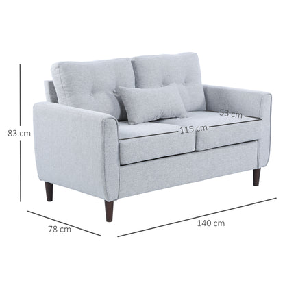 HOMCOM 2 Seat Sofa Double Sofa Loveseat Fabric Wooden Legs Tufted Design for Living Room, Dining Room, Office, Light Grey