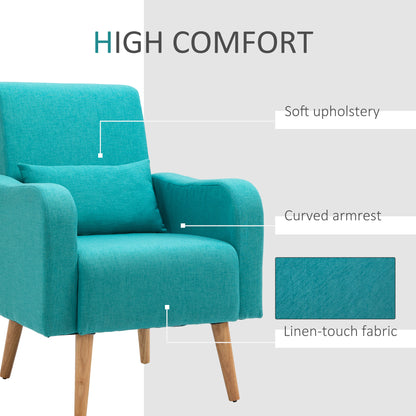 HOMCOM Accent Chair, Linen-Touch Armchair, Upholstered Leisure Lounge Sofa, Club Chair with Wooden Frame, Teal