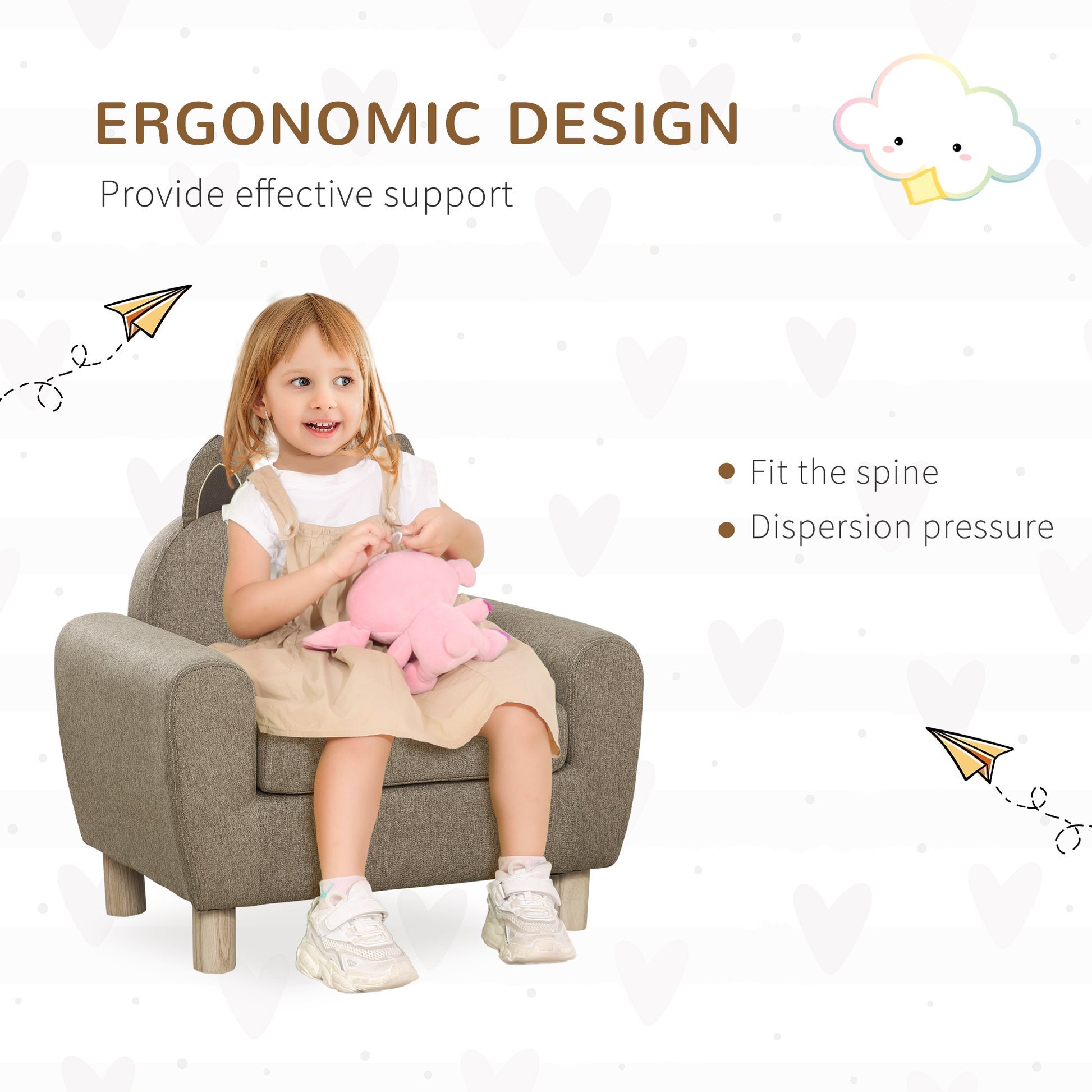 HOMCOM Kids Sofa Toddler Chair Children Armchair for Preschool Bedroom Playroom with Ear Modeling Wood Brown