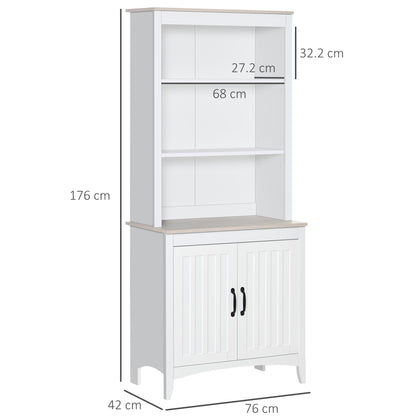 HOMCOM Kitchen Cupboard with 3-tier Shelving Double-door Storage Cabinet, Sideboard with Adjustable Shelves Microwave Oven Counter Top, White