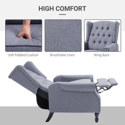 HOMCOM Recliner Armchair for Living Room, Reclining Chair, Wingback Chair with Button Tufted Back and Footrest, Light Grey