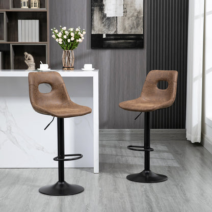 HOMCOM Set of 2 Bar stools With Backs,retro-look , faux leather, Adjustable Breakfast Dining Stools with Backrest, Footrest, Brown