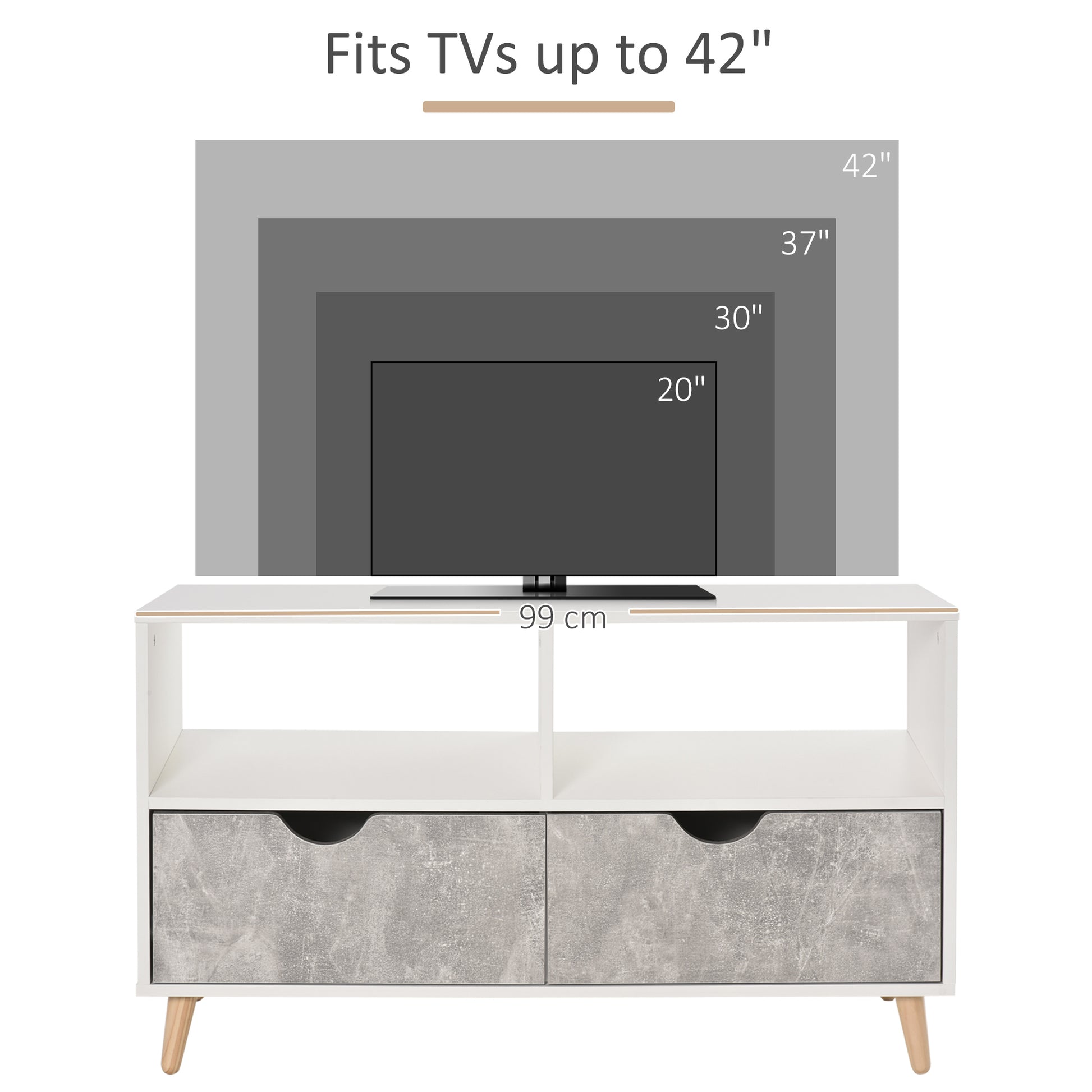 HOMCOM TV Stand with Shelf & Drawers Storage Cabinet Media Entertainment Center Modern Grey