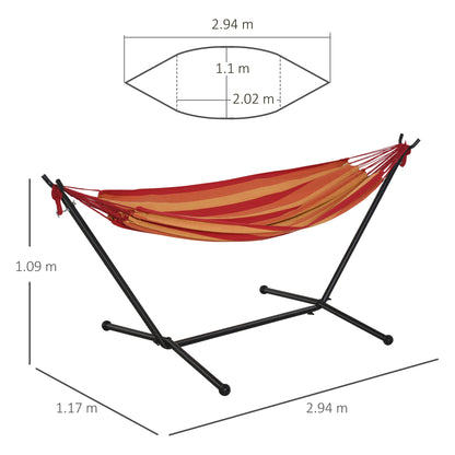 Outsunny Hammock with Stand, Camping Hammock with Portable Carrying Bag, Adjustable Height, 120kg Load Capacity, Red Stripe,277 x 121cm