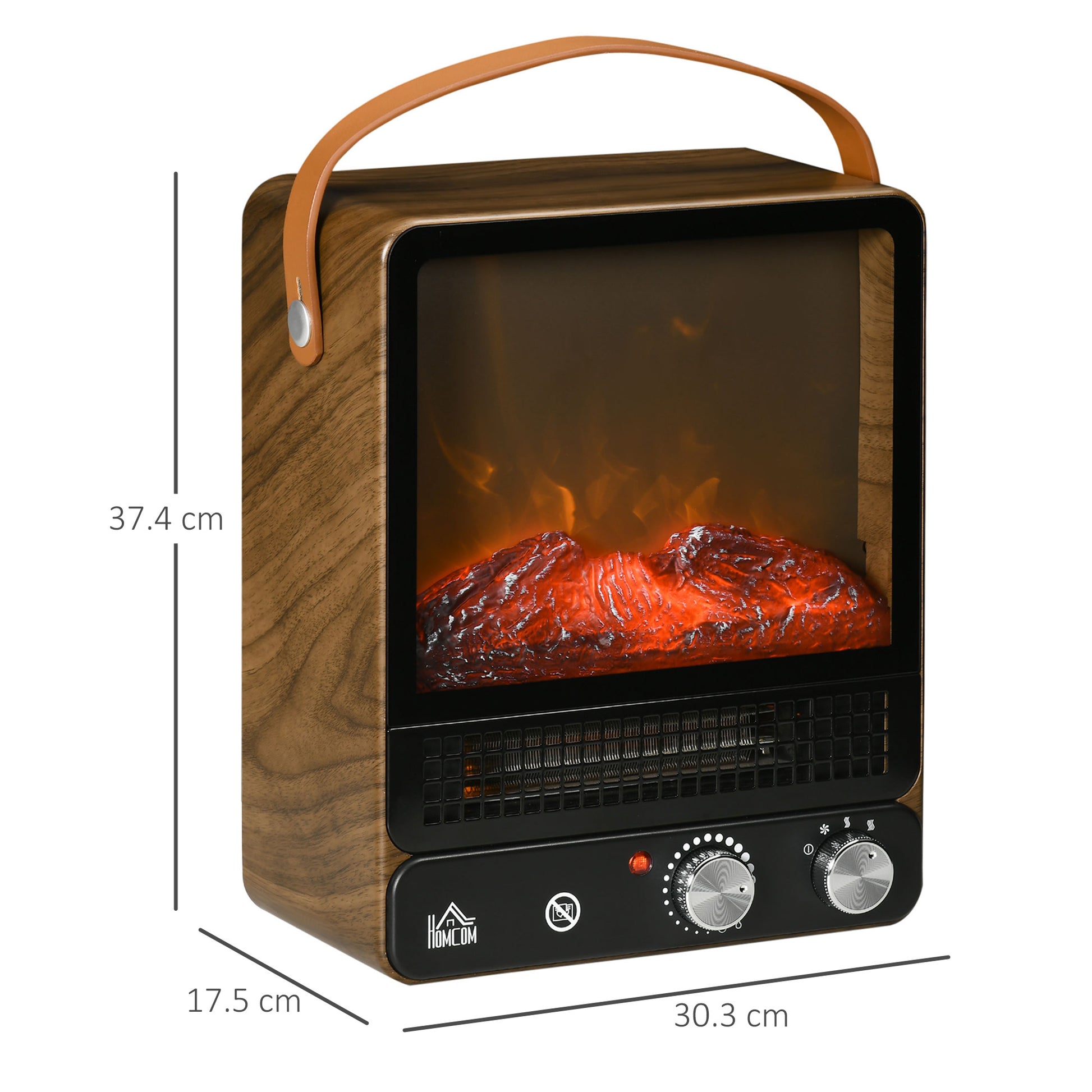 HOMCOM Tabletop Electric Fireplace with Handle, Freestanding Fireplace Heater with Realistic Flame Effect, Overheat Protection 750W/1500W Dark Walnut