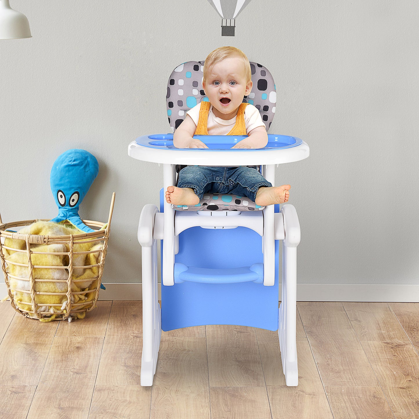 HOMCOM HDPE 3-in-1 Baby Booster High Chair Blue