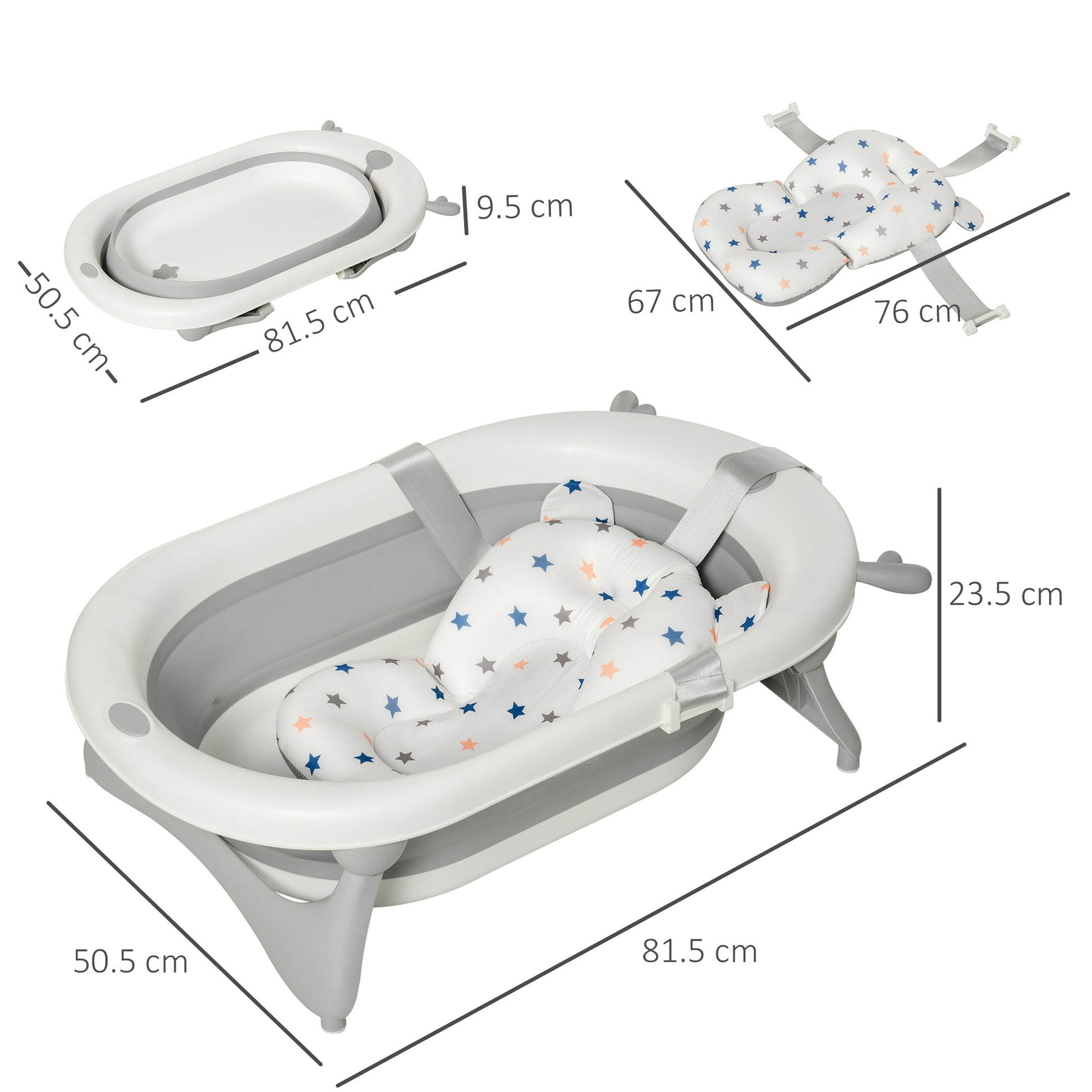 HOMCOM Foldable Portable Baby Bathtub w/ Baby Bath Temperature-Induced Water Plug for 0-3 years