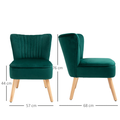 HOMCOM Velvet Accent Chair Occasional Tub Seat Padding Curved Back with Wood Frame Legs Home Furniture Set of 2 Green