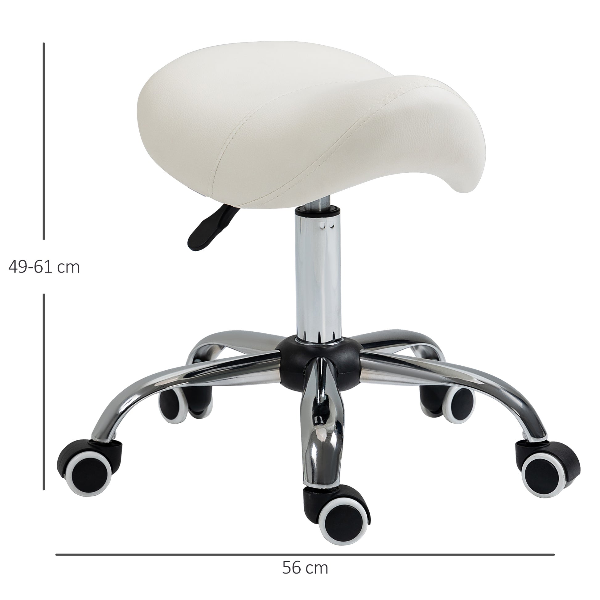 HOMCOM Cosmetic Stool 360° Rotate Height Adjustable Salon Massage Spa Chair Hydraulic Rolling Faux Leather Saddle Stool, Cream