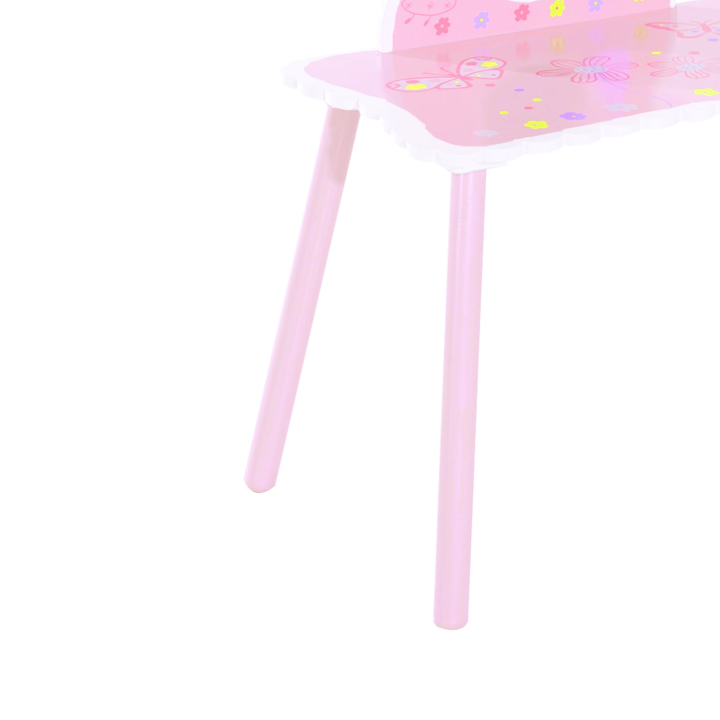 HOMCOM Kids Dressing Table Girls Pink Wooden Kids Dressing Table & Stool Make Up Desk Chair Toys Fairy Dresser Play Set w/Mirror