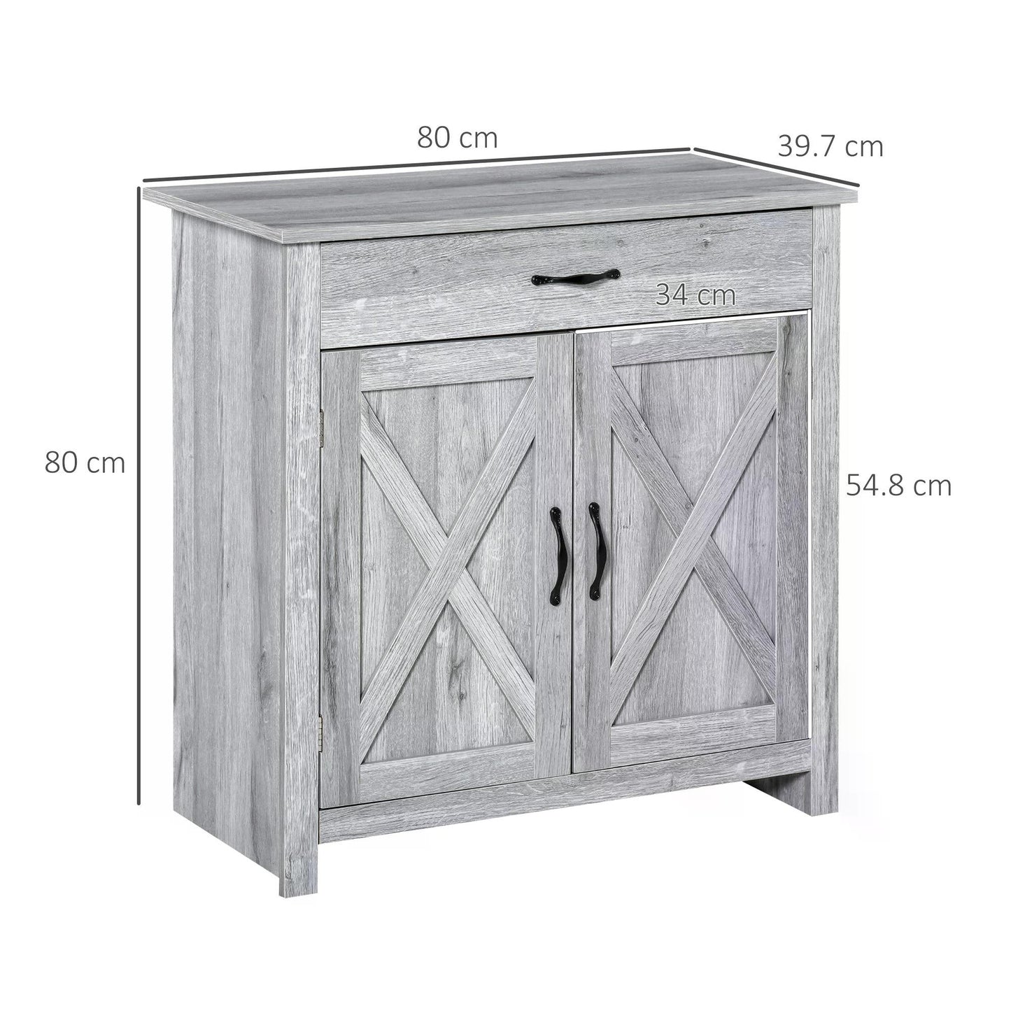 HOMCOM Farmhouse Barn Door Sideboard Storage Cabinet Coffee Bar for LIVING Room – Grey Grain