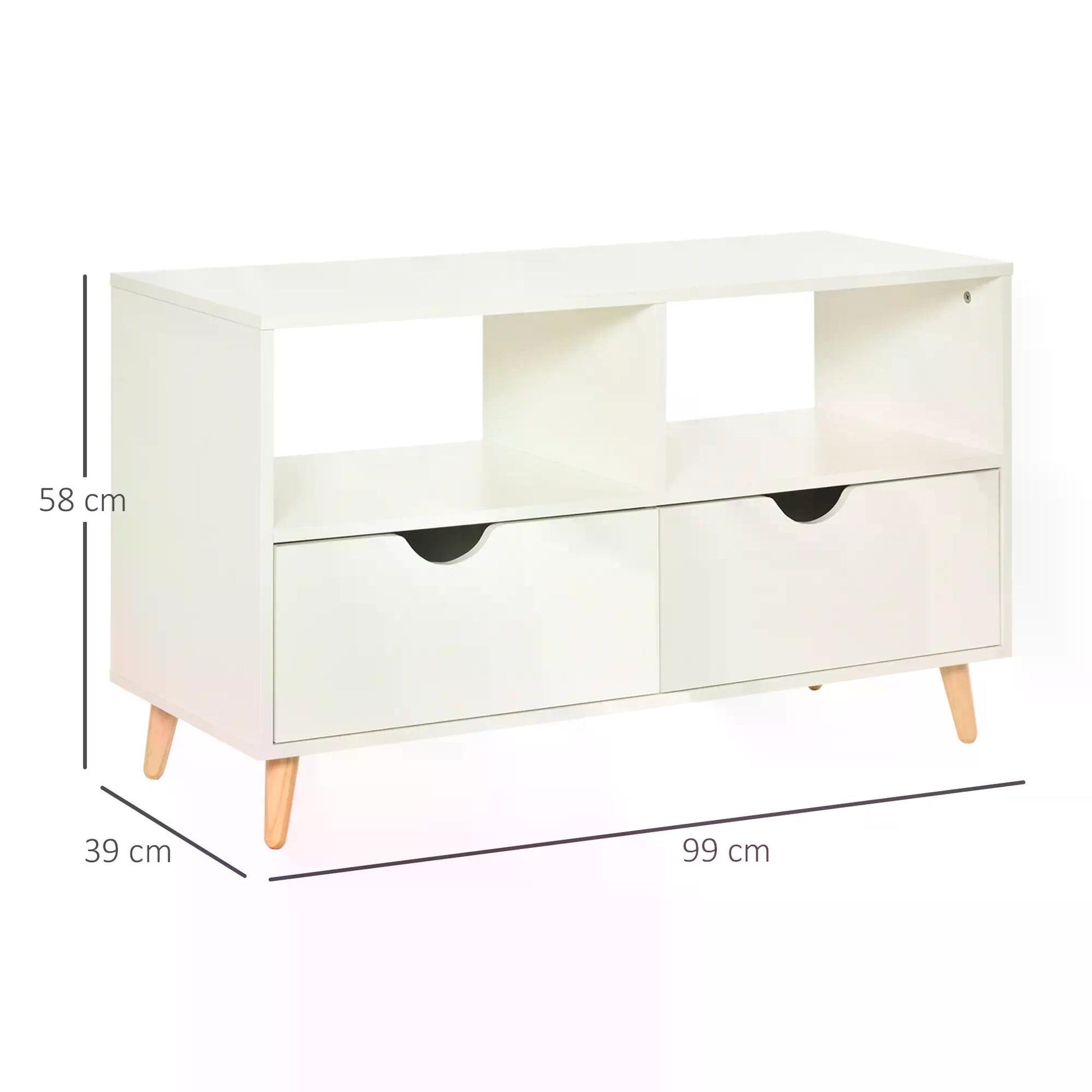 HOMCOM TV Stand with Shelf & Drawers Storage Cabinet Media Entertainment Center Modern White