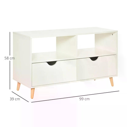 HOMCOM TV Stand with Shelf & Drawers Storage Cabinet Media Entertainment Center Modern White