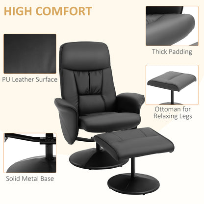 HOMCOM Executive Recliner Chair High Back and Footstool Armchair Lounge Seat Black