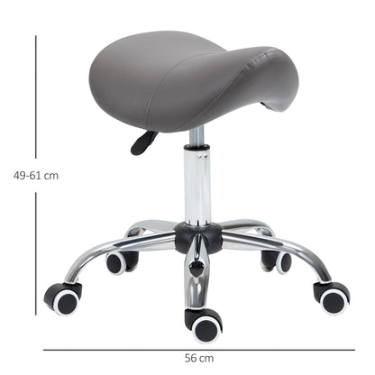 HOMCOM Cosmetic Stool 360° Rotate Height Adjustable Salon Massage Spa Chair Hydraulic Rolling Faux Leather Saddle Stool, Grey