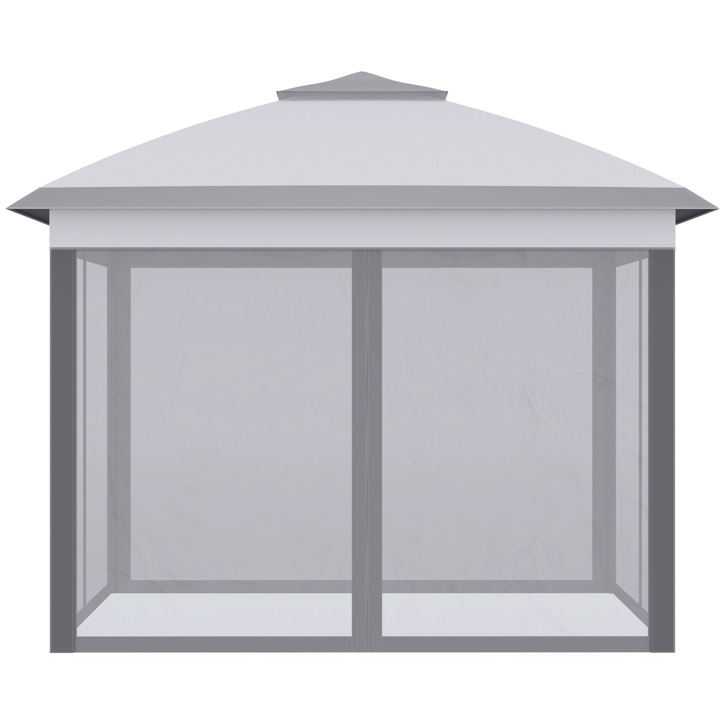 Outsunny 11' x 11' Pop Up Canopy, Double Roof Foldable Canopy Tent with Zippered Mesh Sidewalls, Height Adjustable and Carrying Bag, Event Tent Beige Grey