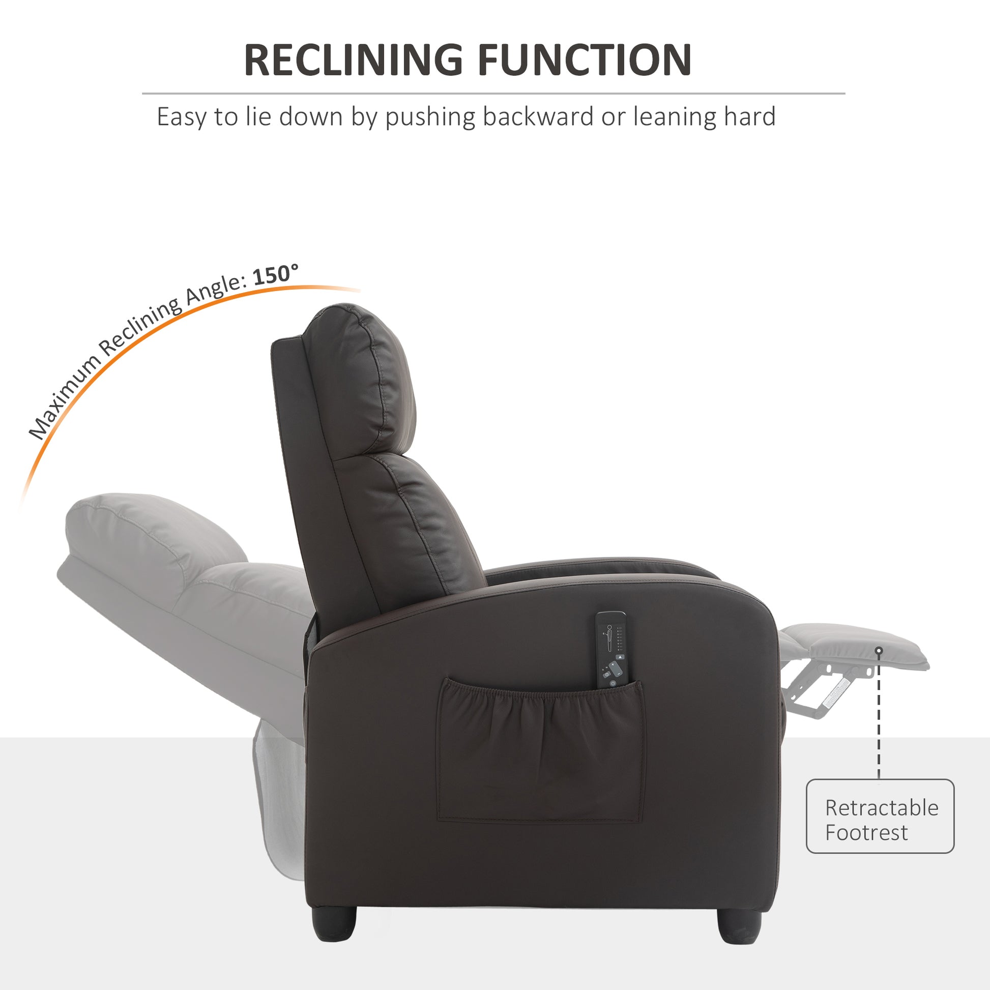 HOMCOM Recliner Sofa Chair PU Leather Massage Armcair w/ Footrest and Remote Control for Living Room, Bedroom, Home Theater, Brown