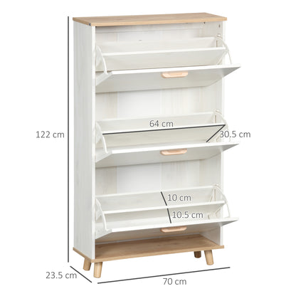 HOMCOM Narrow Shoe Cabinet, Slim Shoe Storage Cabinet with 3 Flip Drawers and Adjustable Shelves, 12 Pair of Shoes Organizer for Hallway