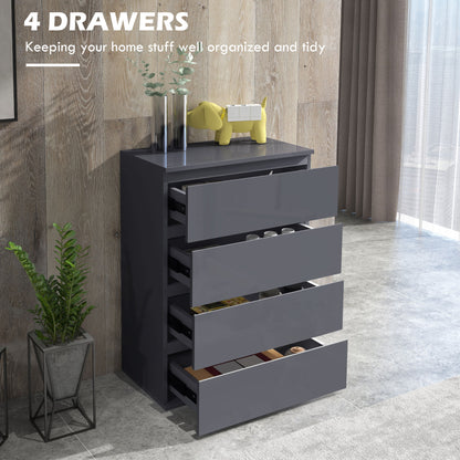 HOMCOM High Gloss Chest of Drawers, 4-Drawer Storage Cabinets, Modern Dresser, Storage Drawer Unit for Bedroom