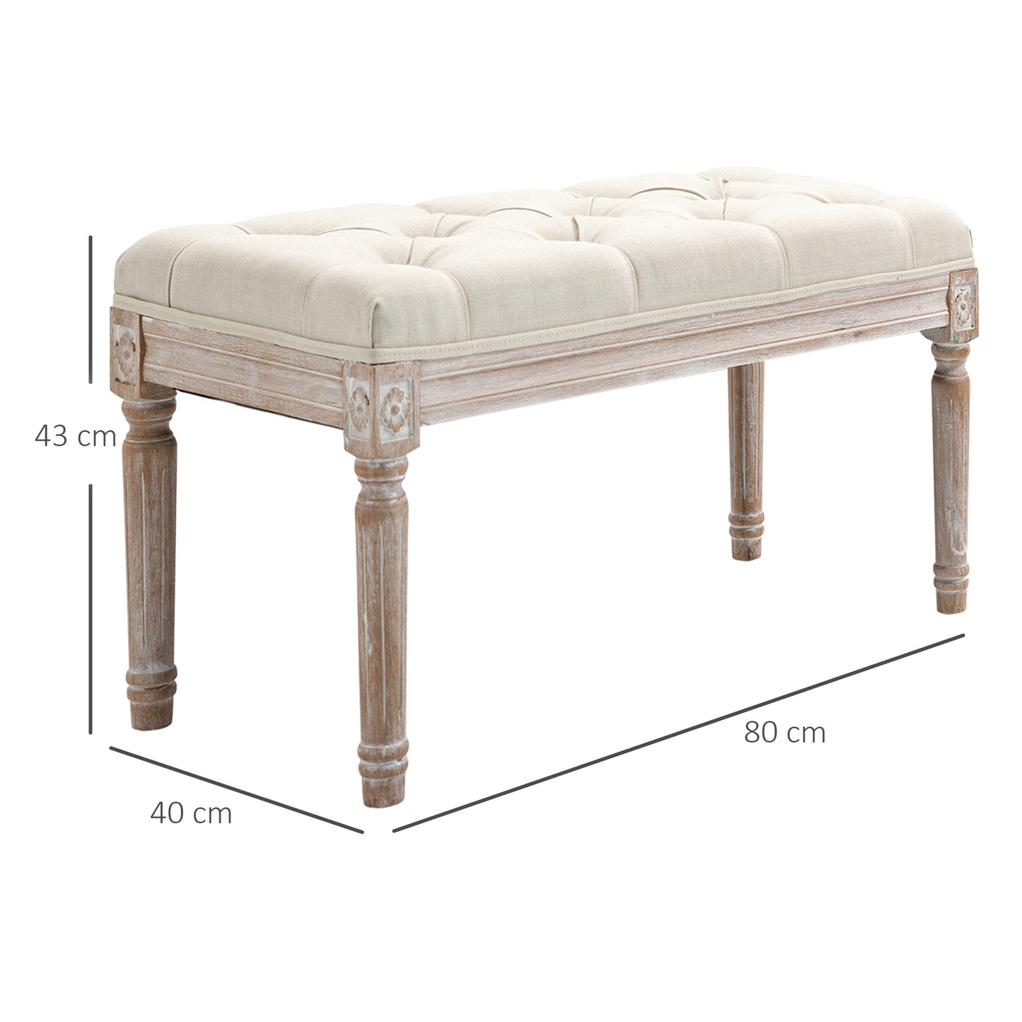 HOMCOM Accent Bench Tufted Upholstered Foot Stool Linen-Touch Fabric Ottoman for Living Room, Bedroom, Hallway, Beige