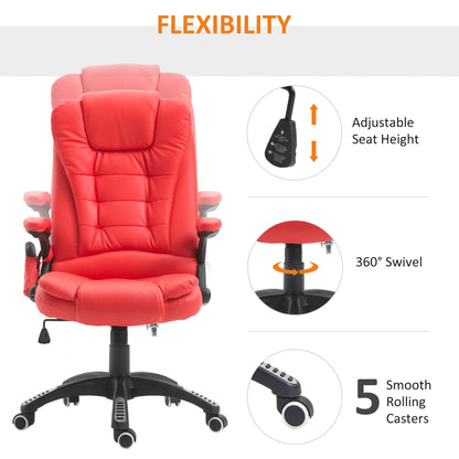 HOMCOM Ergonomic Chair with Massage and Heat, High Back PU Leather Massage Office Chair With Tilt and Reclining Function, Red