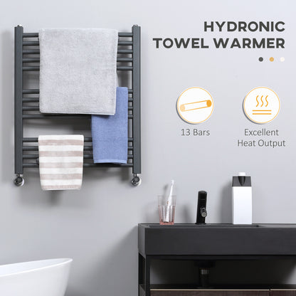 HOMCOM Straight Heated Towel Rail, Hydronic Bathroom Ladder Radiator Towel Warmer For Central Heating 600mm x 700mm, Grey